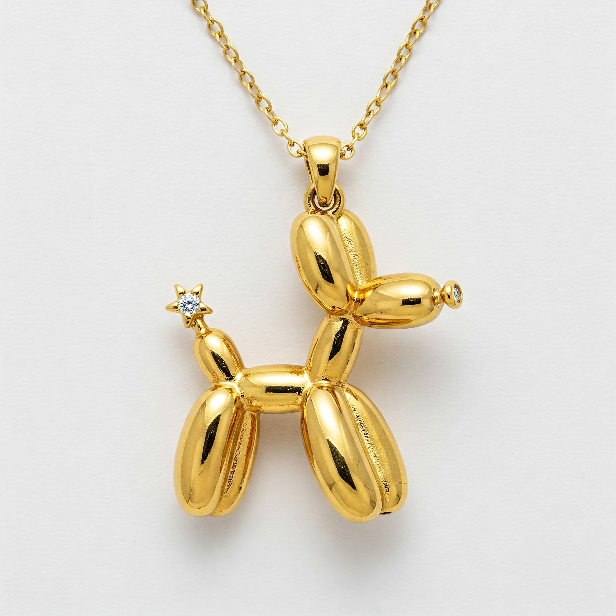 Gold Balloon Dog Pendant with Star-shaped Diamond | Artistic Jewelry Necklace